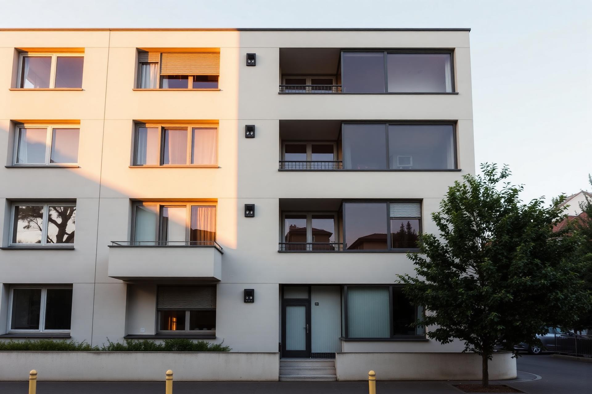 Modernes Mehrfamilienhaus im Abendlicht — professionelle Hausverwaltung im Ruhrgebiet